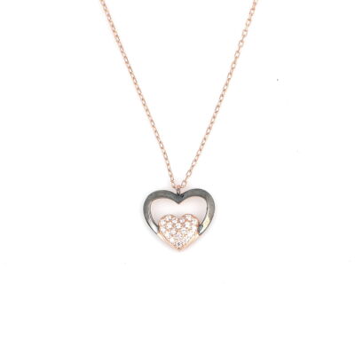 Sterling Silver Heart in Heart Necklace with White Cz - 4