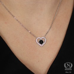 Sterling Silver Heart Necklace with Onyx - Nusrettaki