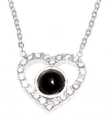 Sterling Silver Heart Necklace with Onyx - 2