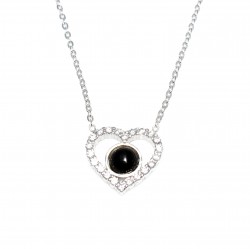 Sterling Silver Heart Necklace with Onyx - 3
