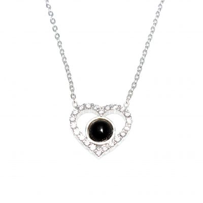 Sterling Silver Heart Necklace with Onyx - 3