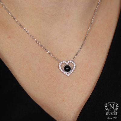 Sterling Silver Heart Necklace with Onyx - 1