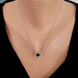 Sterling Silver Heart Necklace with Onyx - Nusrettaki