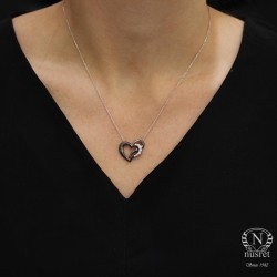 Sterling Silver Swan & Heart Necklace - Nusrettaki