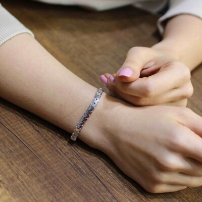 925 Ayar Gümüş Kalp Model Füzyon Bileklik - 1