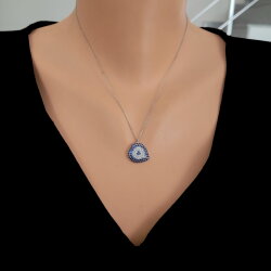 925 Ayar Gümüş Kalp Model Nazar Boncuklu Kolye - Nusrettaki