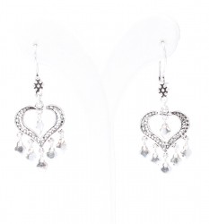925 Silver Heart Model Dangle Filigree Earrings - 3