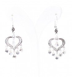 925 Silver Heart Model Dangle Filigree Earrings - 4