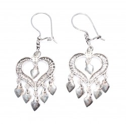 925 Silver Heart Model Dangle Filigree Earrings - Nusrettaki (1)