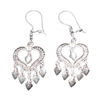 925 Silver Heart Model Dangle Filigree Earrings - 2