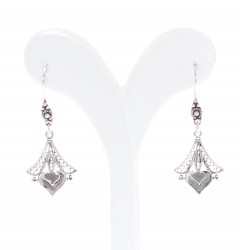 925 Silver Heart Design, Triangle Hood Dangle Filigree Earrings - Nusrettaki (1)