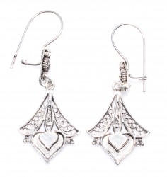 925 Silver Heart Design, Triangle Hood Dangle Filigree Earrings - Nusrettaki