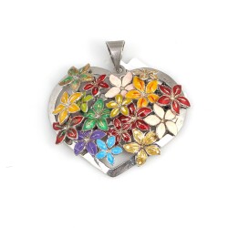 925 Sterling Silver Heart Shaped Flower Pendant - Nusrettaki (1)