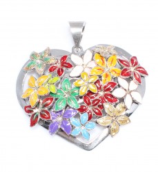 925 Sterling Silver Heart Shaped Flower Pendant - Nusrettaki