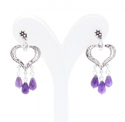 925 Sterling Silver Heart Shaped Dangle Filigree Earrings with Teardrop Amethyst - Nusrettaki (1)