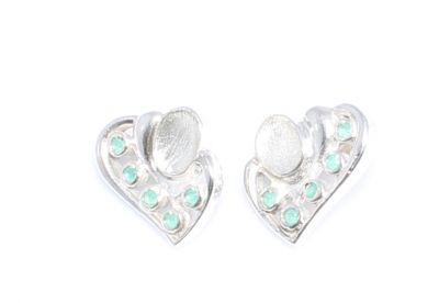 925 Silver Heart Design Stud Earrings with Green Stones - 2