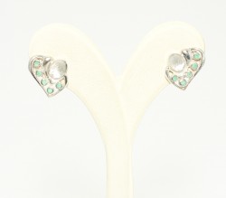 925 Silver Heart Design Stud Earrings with Green Stones - 3