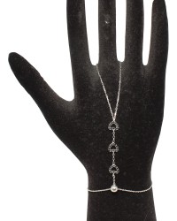 925 Sterling Silver Heart Model Ring Bracelet with Black CZ - 3