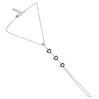 925 Sterling Silver Heart Model Ring Bracelet with Black CZ - 2