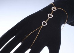 Sterling Silver Hearts with CZ Ring Bracelet, Gold Vermeil - 4