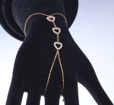 Sterling Silver Hearts with CZ Ring Bracelet, Gold Vermeil - 5