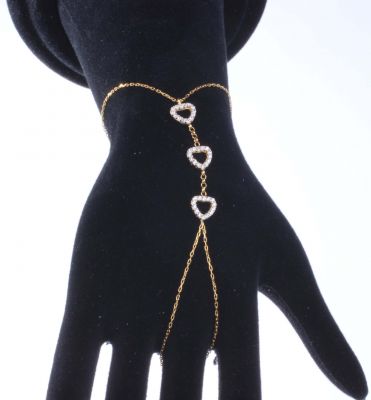 Sterling Silver Hearts with CZ Ring Bracelet, Gold Vermeil - 6