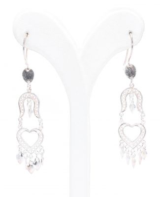 925 Silver Horseshoe & Heart Model Dangling Filigree Earrings - 2