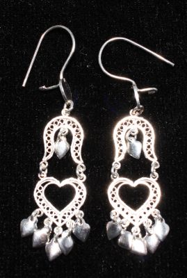 925 Silver Horseshoe & Heart Model Dangling Filigree Earrings - 1