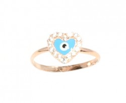 925 Sterling Silver Heart & Evil Eye Ring with White Zirconium - Nusrettaki