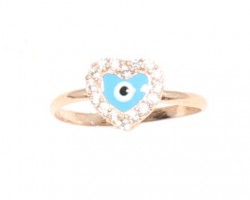 925 Sterling Silver Heart & Evil Eye Ring with White Zirconium - Nusrettaki (1)