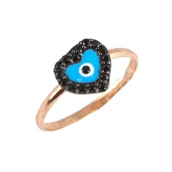 925 Sterling Silver Heart & Evil Eye Ring with Black Zirconium - Nusrettaki