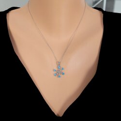 925 Ayar Gümüş Kalp Taşlı Kar Tanesi Kolye - Nusrettaki