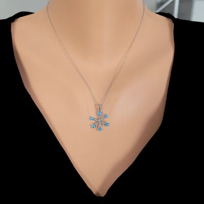 925 Ayar Gümüş Kalp Taşlı Kar Tanesi Kolye - 1
