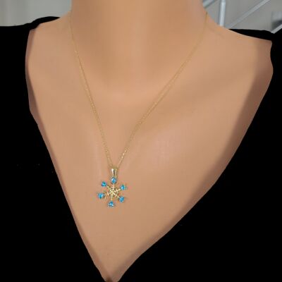 925 Ayar Gümüş Kalp Taşlı Kar Tanesi Kolye - 5