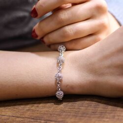 925 Ayar Gümüş Kalp Toplu Bileklik - 6