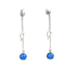 Nusrettaki - 925 Sterling Silver Heart Design Cascade Earrings with Sapphire