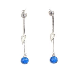 925 Sterling Silver Heart Design Cascade Earrings with Sapphire - Nusrettaki