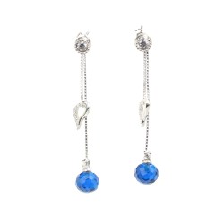 925 Sterling Silver Heart Design Cascade Earrings with Sapphire - Nusrettaki (1)