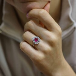 925 Ayar Gümüş Kalp Yakut Renk Taşlı Yüzük - Nusrettaki