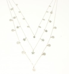 925 Sterling Silver Heart, Star 3 Chain Necklace - Nusrettaki (1)