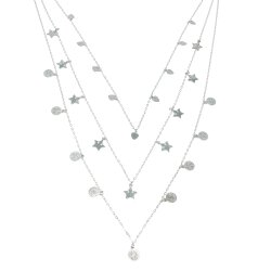 925 Sterling Silver Heart, Star 3 Chain Necklace - Nusrettaki (1)