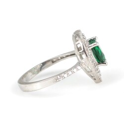 925 Ayar Gümüş Kalp Zümrüt Renk Taşlı Yüzük - 3