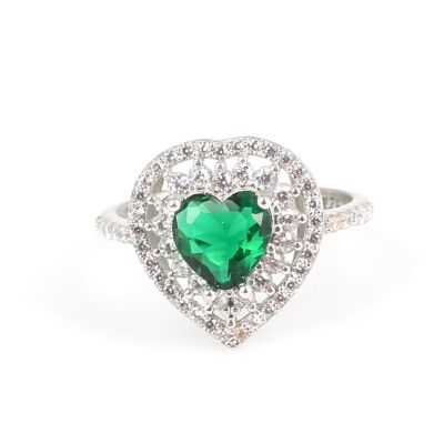 925 Ayar Gümüş Kalp Zümrüt Renk Taşlı Yüzük - 4