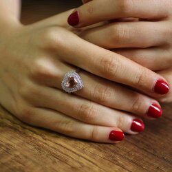 925 Ayar Gümüş Kalpli Çift Sıra Zirkon Taşlı Yüzük - Nusrettaki