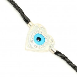 925 Sterling Silver Heart & Evil Eye Bracelet - Nusrettaki