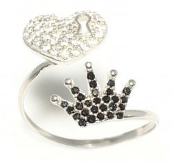Nusrettaki - 925 Sterling Silver Heart Shaped Keyhole & Crown Ring