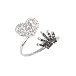 925 Sterling Silver Heart Shaped Keyhole & Crown Ring - Nusrettaki