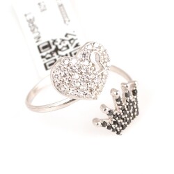 925 Sterling Silver Heart Shaped Keyhole & Crown Ring - Nusrettaki (1)