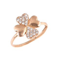 925 Sterling Silver Lucky Clover Ring with White Cz - Nusrettaki