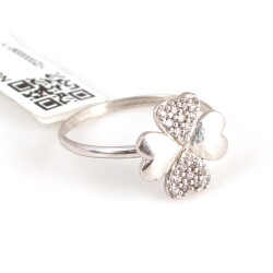 925 Sterling Silver Lucky Clover Ring with White Cz - Nusrettaki (1)